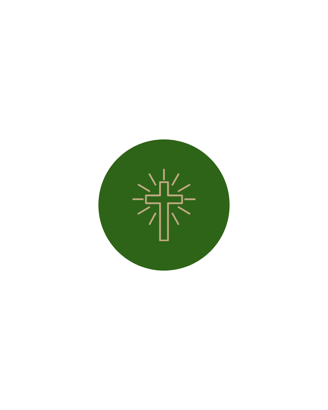 Christian cross symbol with rays on green background.