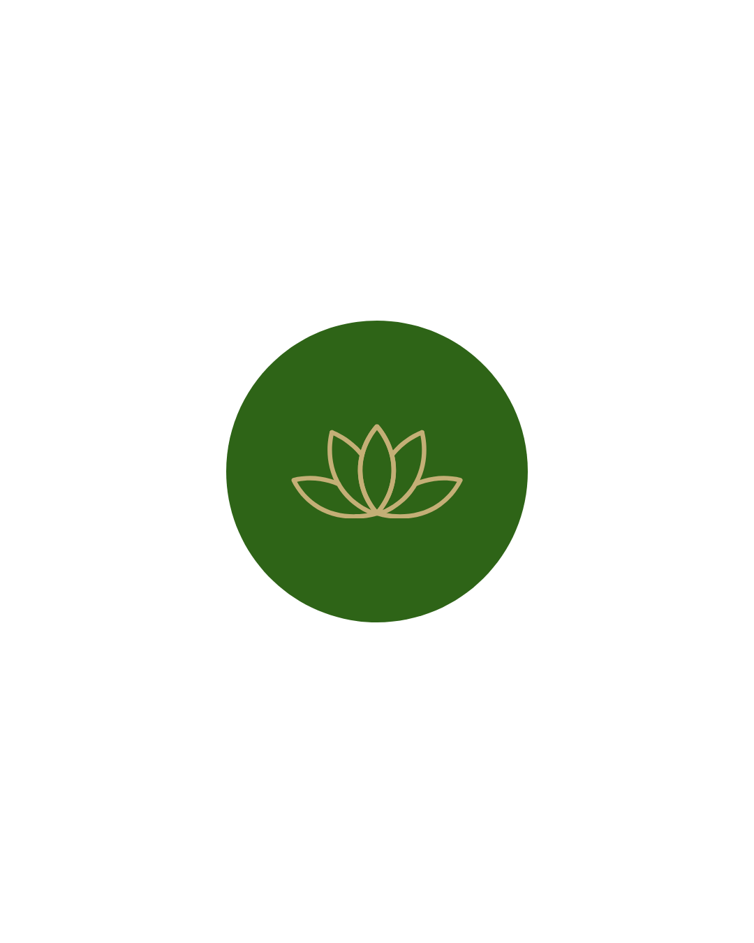 Logo with a green circle and a beige lotus flower in the center