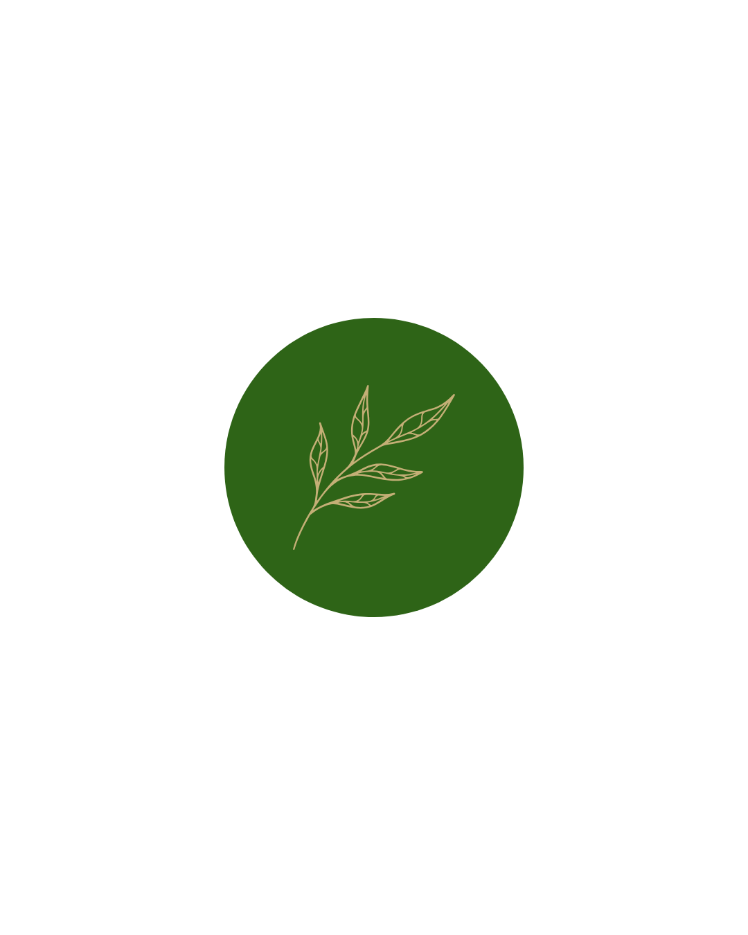 Logo for EcoLeaf, featuring a green circle with a beige leaf branch graphic in the center.