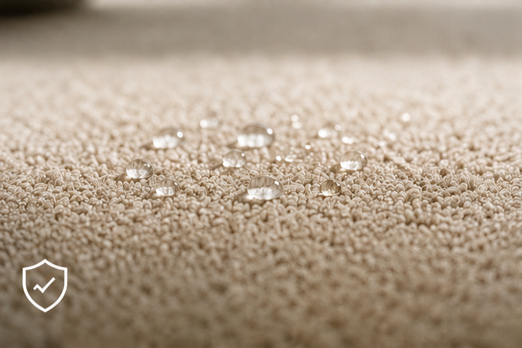 Close-up of small beige food grains with water droplets on top.