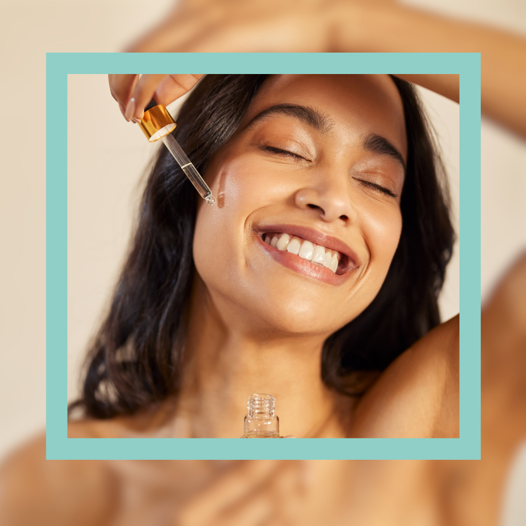 Woman applying facial serum as part of a pre-event skincare routine