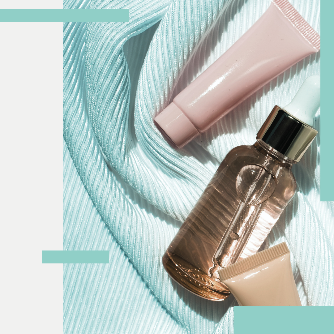 Professional skincare products including serums, creams, cleansers, and treatment bottles