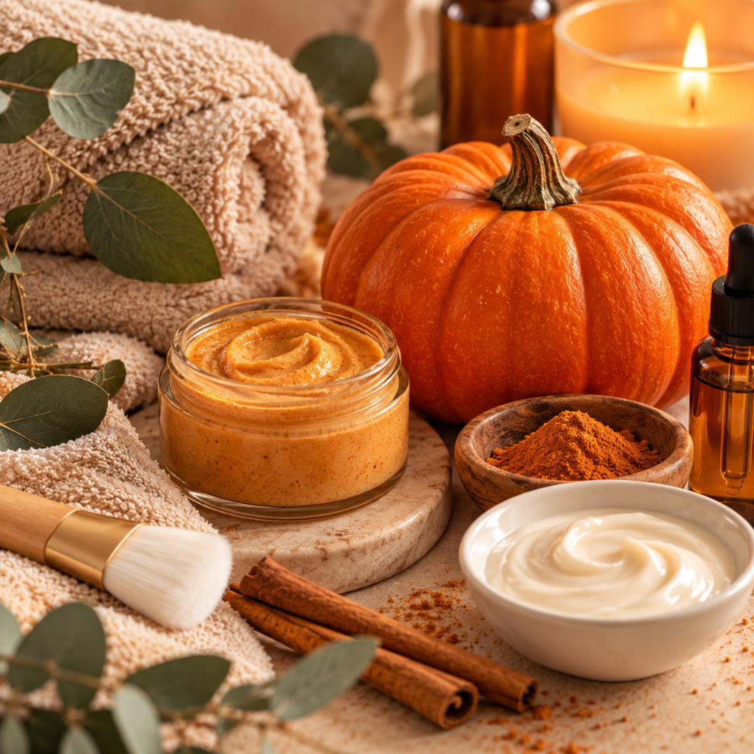 Pumpkin and facial skincare products for the Pumpkin Spice & Everything Nice Facial at DK Spa in Lynnwood, Washington