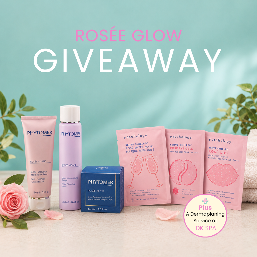 DK Spa Rosée Glow Giveaway featuring Phytomer skincare, Patchology masks, and a dermaplaning service