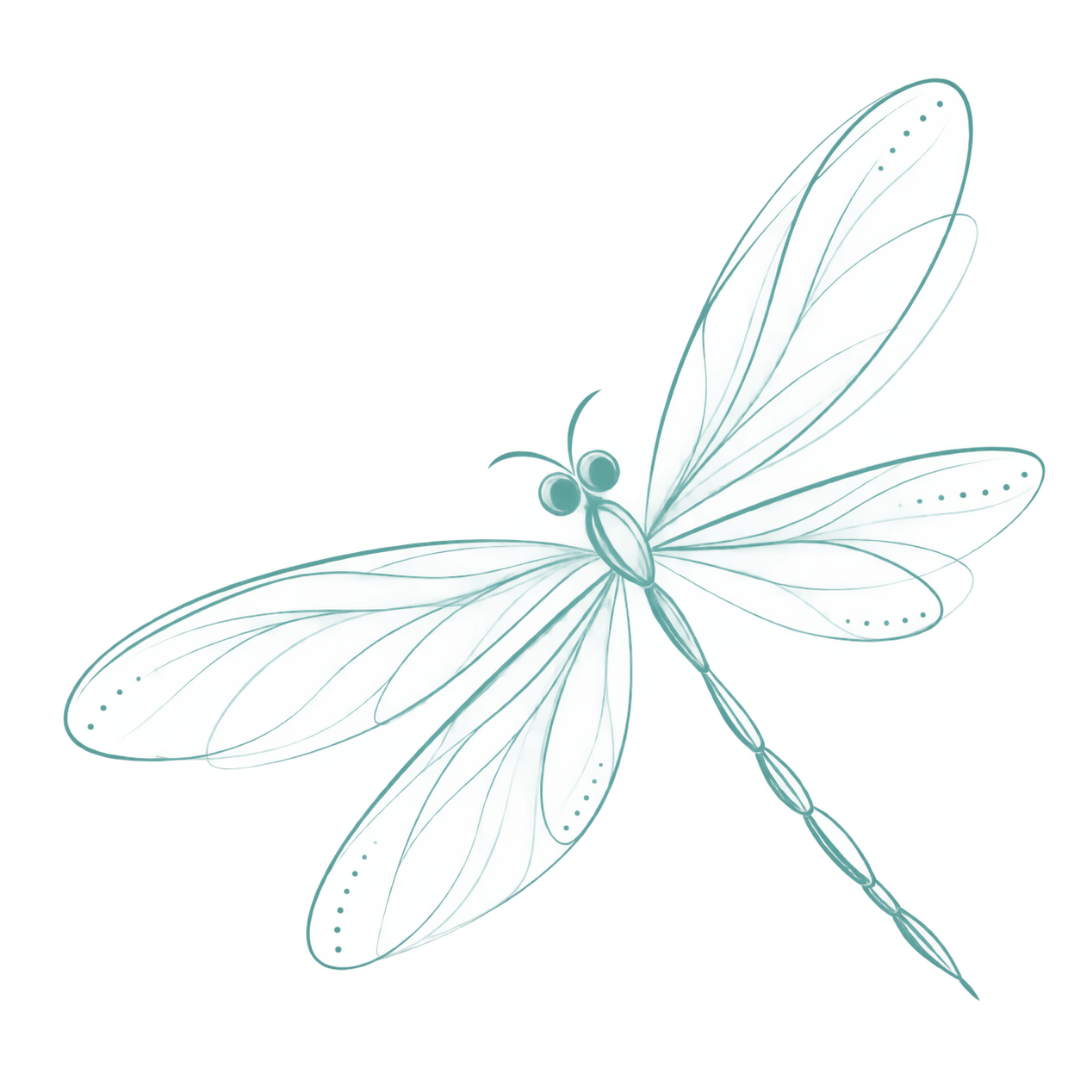 Teal dragonfly line art