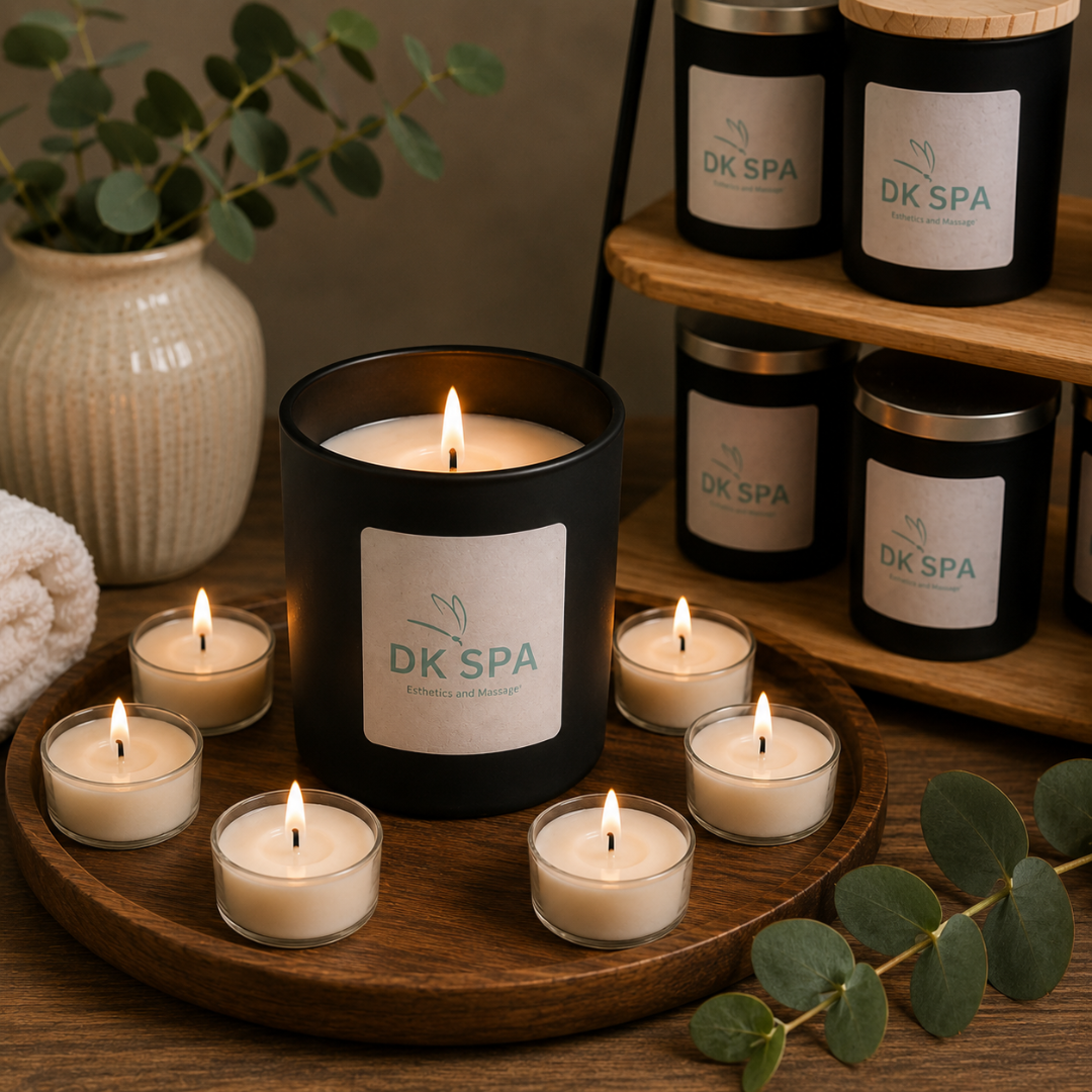 Hand-poured black soy candles available at DK Spa in Lynnwood.