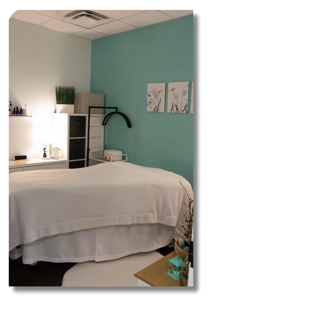 Comfortable treatment room at DK Spa designed for massage, facials, and waxing services.