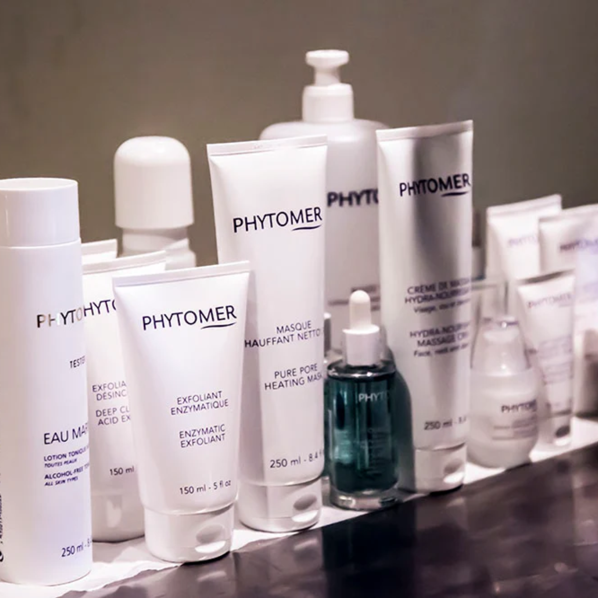 Professional Phytomer skincare products used in facial treatments at DK Spa.