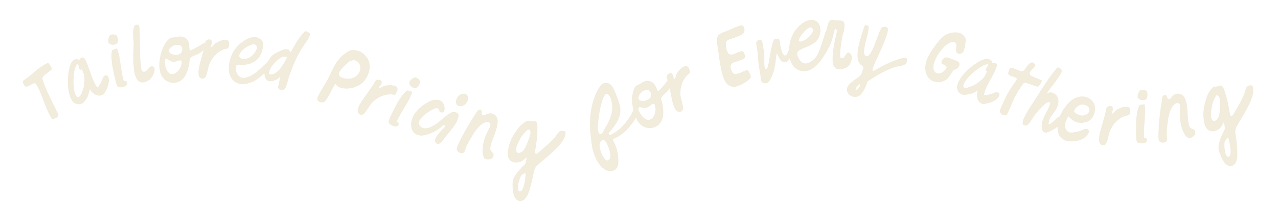 Curved text that reads 'Tailored Pricing for Every Gathering' in a casual font.