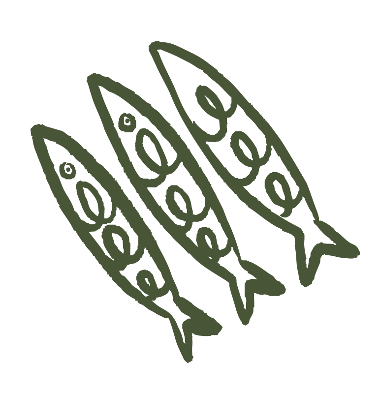 Cartoon drawing of three peas in a pod with a green outline.