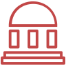 Red background with a white silhouette of a lion standing on all fours.
