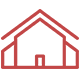 Outline of a barn with a gable roof and a large door at the front