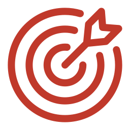 A stylized target with an arrow hitting the bullseye.