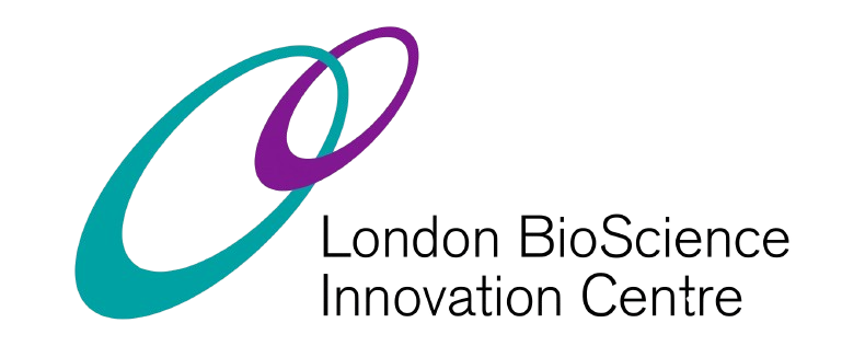 Logo of the London BioScience Innovation Centre featuring a stylized teal and purple spiral design.