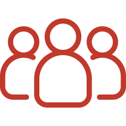 Icon of three stylized human figures, one larger in front and two smaller behind, representing a group or team