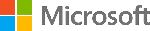 Microsoft logo with four colored squares and the word 'Microsoft' in gray text