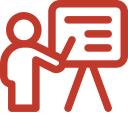 Icon of a person giving a presentation with a pointer to a board or screen