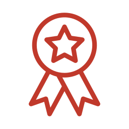 Line drawing of a medal with a star inside a circle and two ribbons hanging below.