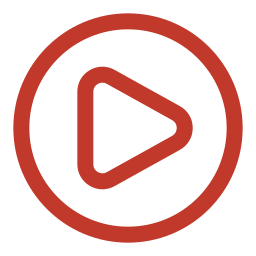 Red play button icon inside a circle.
