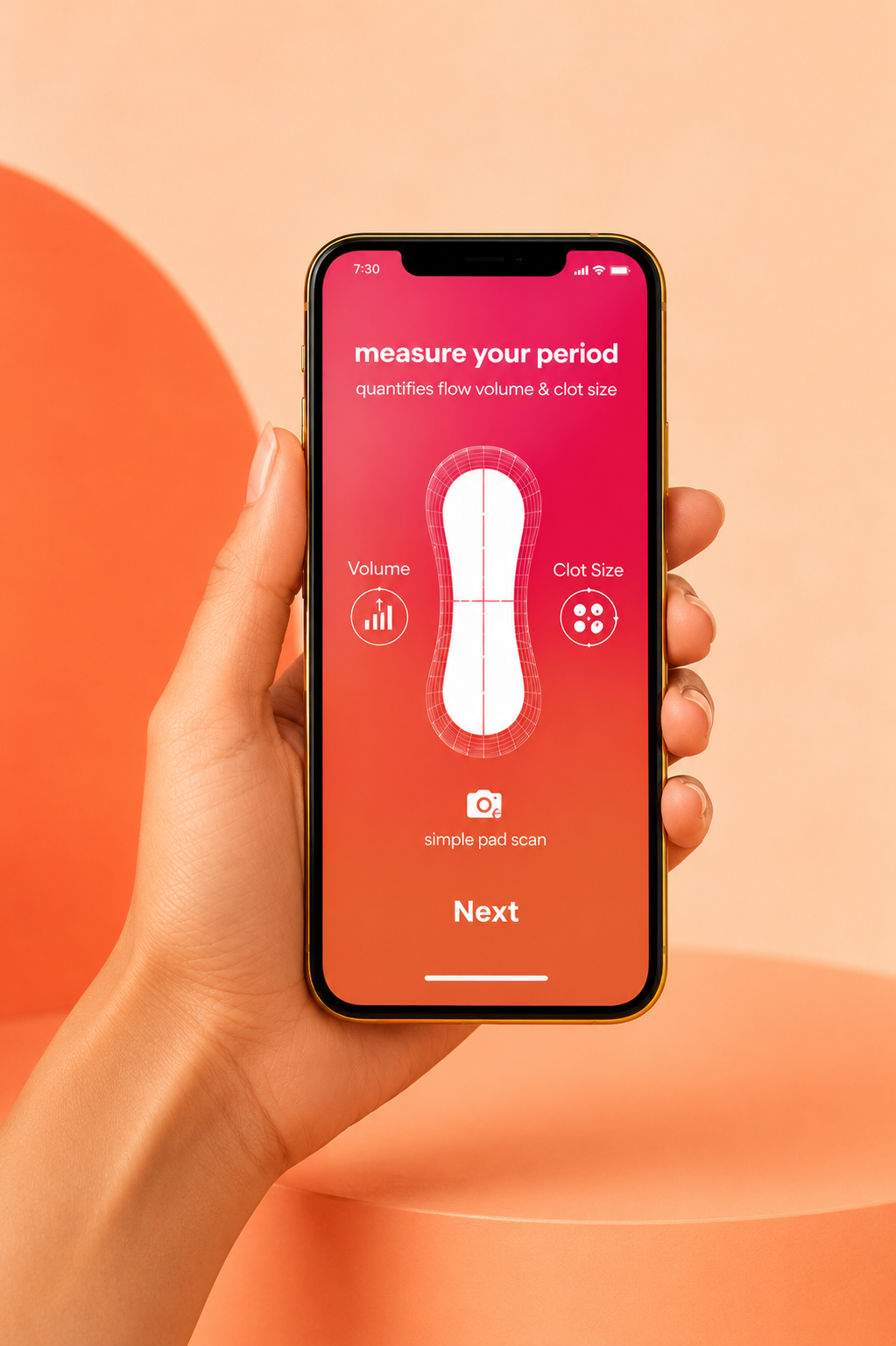Joii app scanning a used menstrual pad on a smartphone