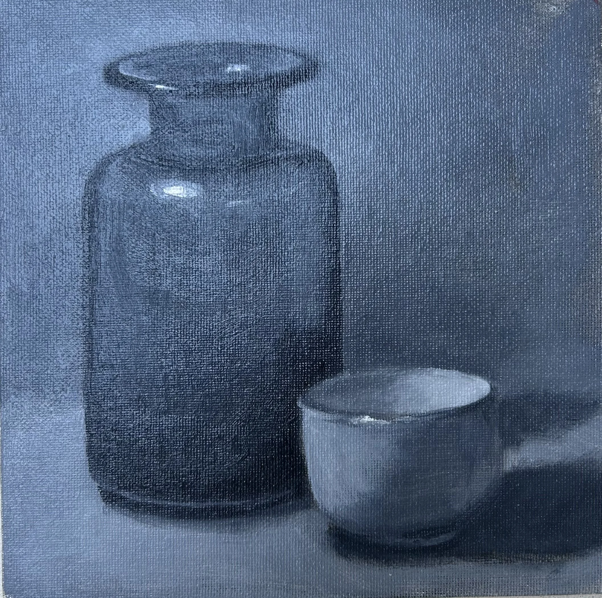 Glass Bottle and Cup - SOLD