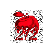 A red apple with a bite taken out of it, displaying the number 212