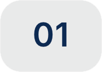 Gray rounded square with the number 01 in dark blue.