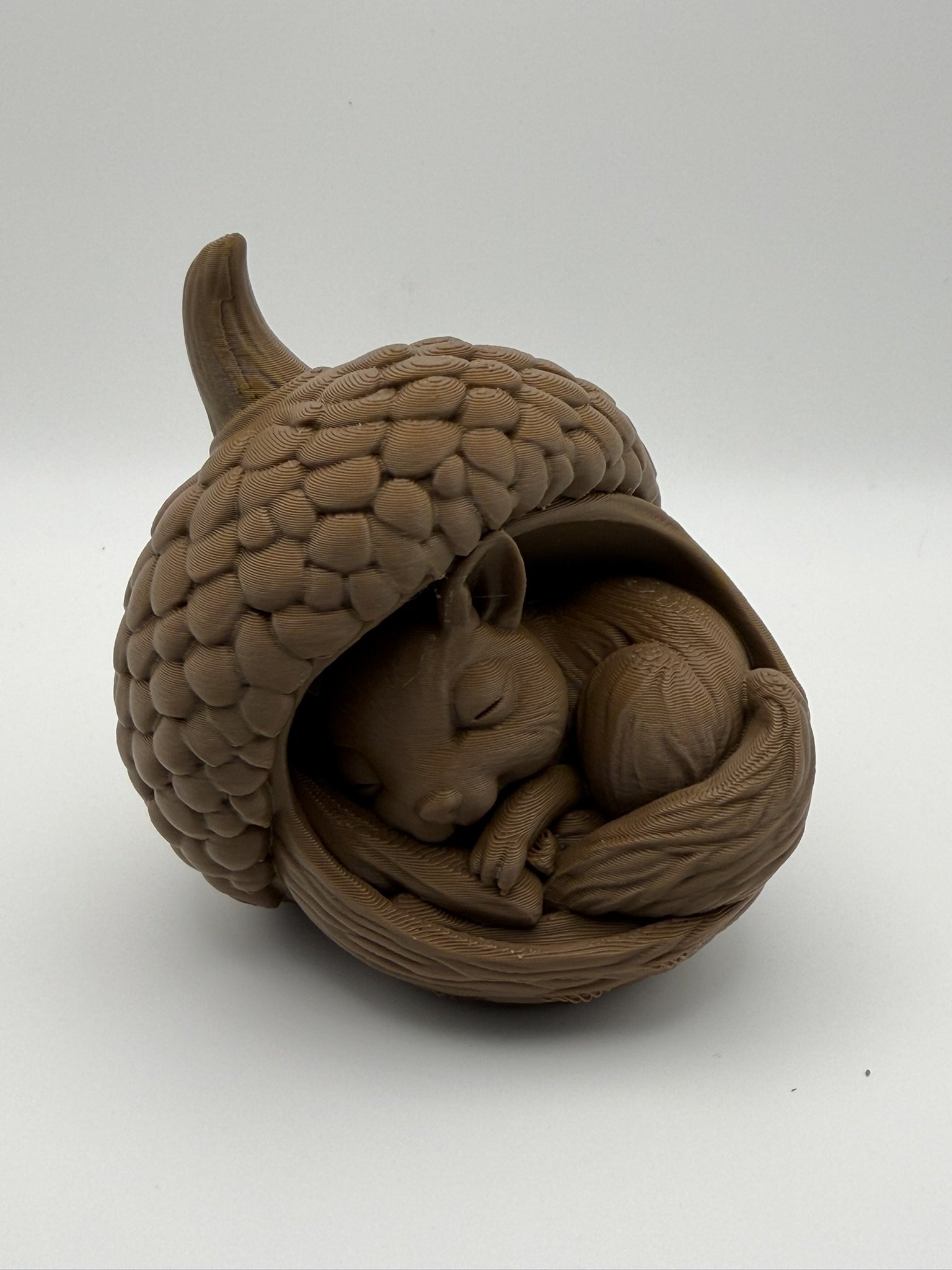 3D Printed Sleeping Squirrel in Acorn Ornament | Woodland Animal Decor | Autumn & Nature Display