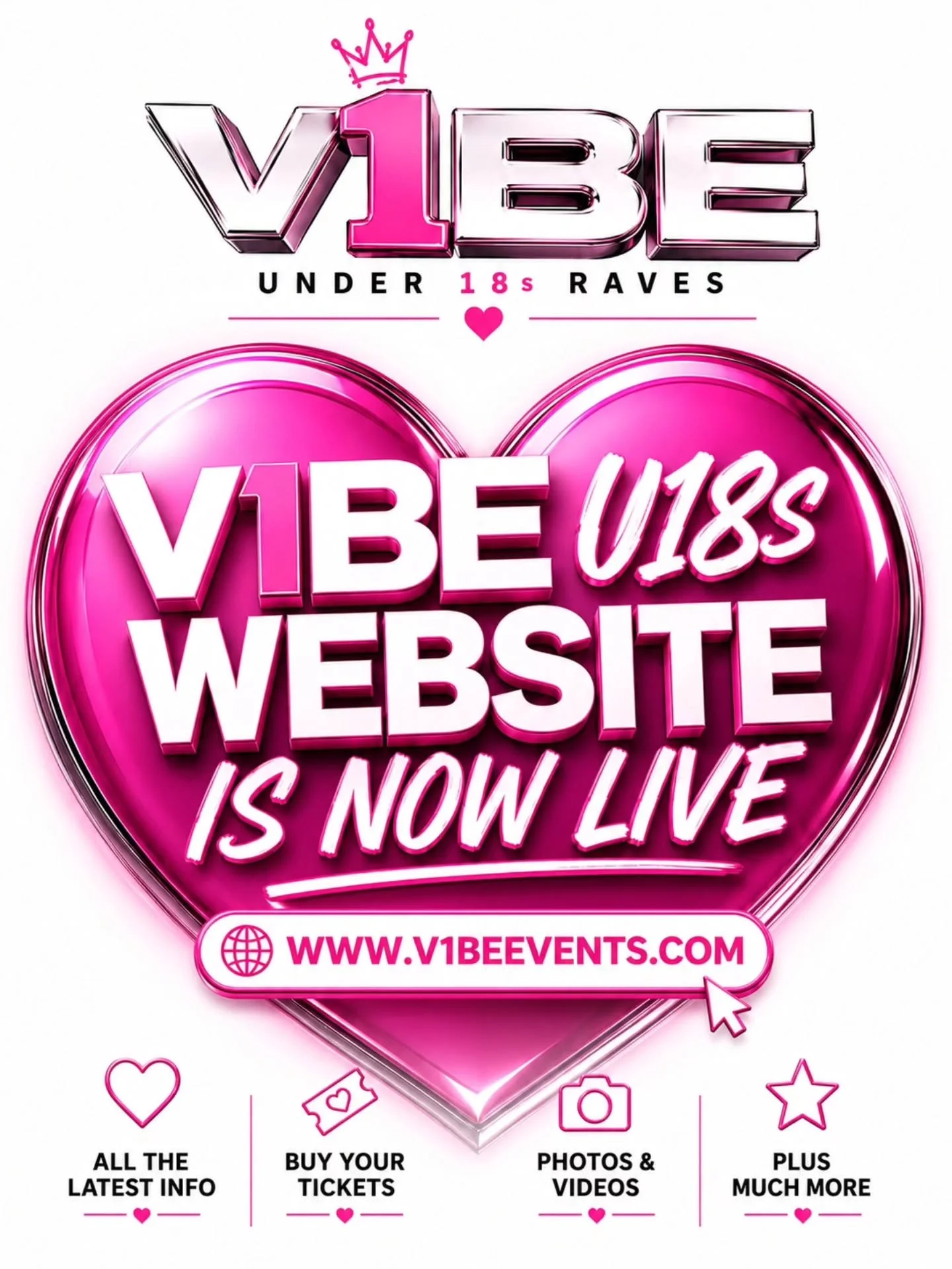 🚨 BIG NEWS, V1BE FAM! 🚨
With the new government restrictions on social media for under 16s, we've launched our brand new V1BE website! 
This is now the best place to find

Latest event news &amp; announcements
All ticket links
Event photos
Videos &
