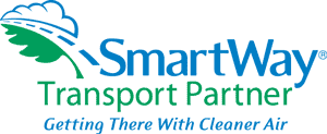 SmartWay Transport Partner logo with green and blue design and slogan 'Getting There with Cleaner Air'