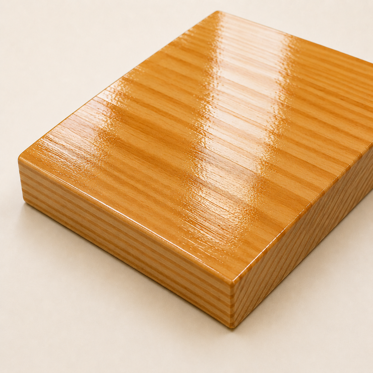 Clear lacquer finish protecting the natural grain of a wooden wine box.