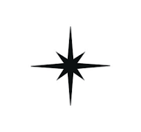 A black star-like compass rose symbol on a white background.