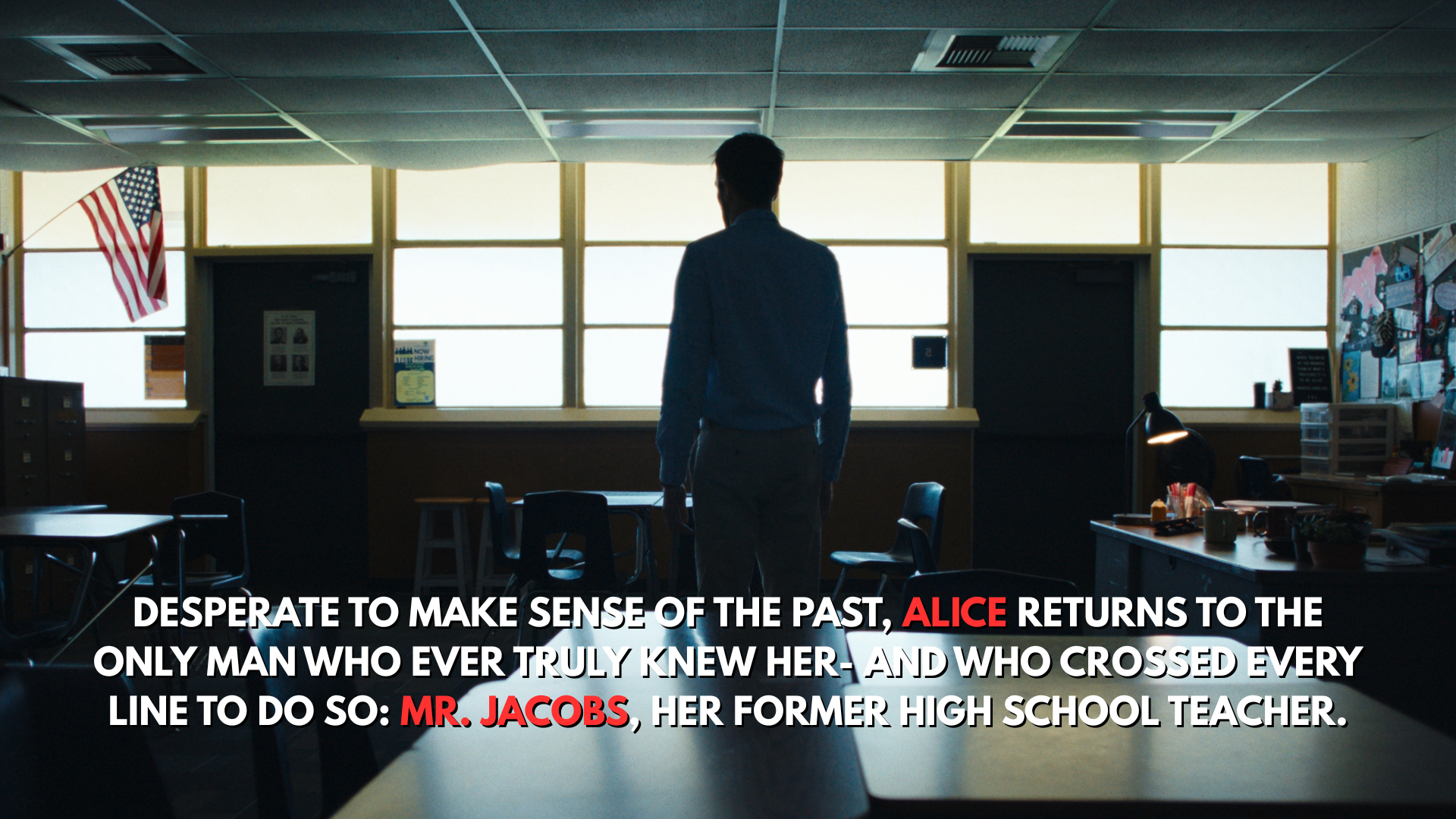 Concept art for the movie Deliberate, showcasing the visual style, mood, and logline of the film.