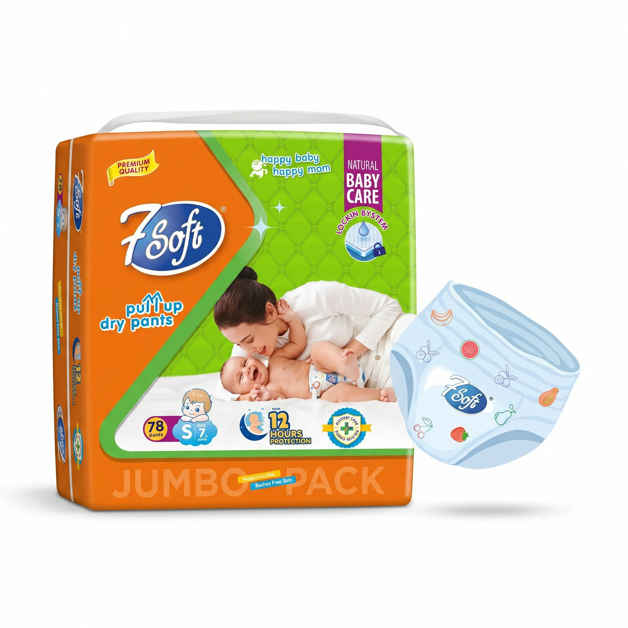 7 Soft Jumbo Pack Baby Diaper Pants | Disposable Baby Diapers | Soft, Leak Protection | Multiple Sizes, GST included