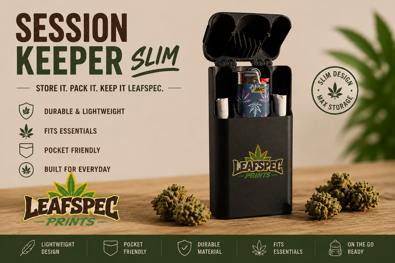 Pre Roll Holder and Lighter Case | Smell Resistant Joint Storage | Holds 2 Pre Rolls and Bic Lighter | The Session Keeper