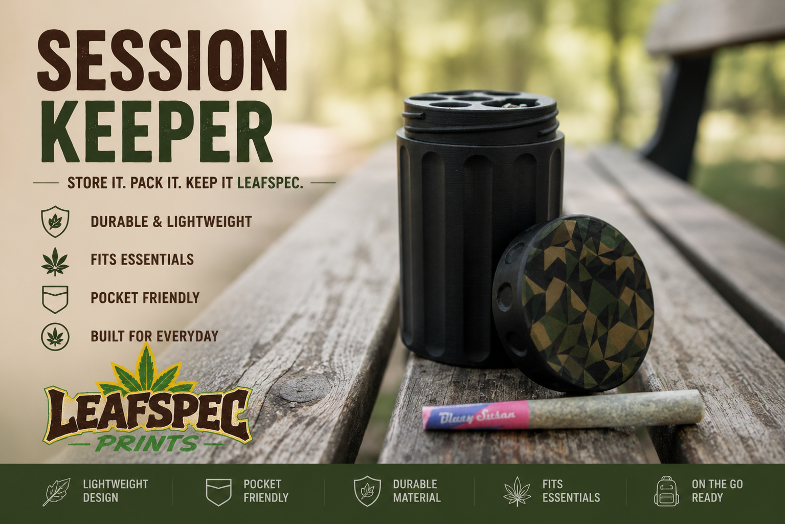 Smell Resistant Pre Roll Holder and Clipper Lighter Case | Holds 5 Joints | Discreet Stash Container | The Session Keeper