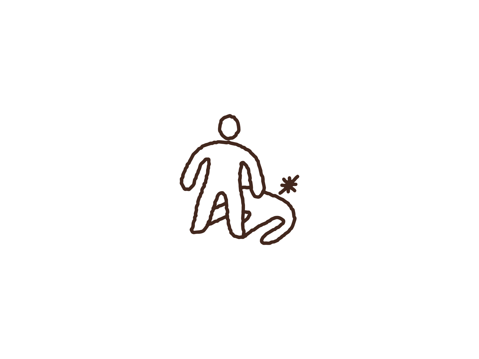 A simple line drawing of a person kneeling and holding a star-shaped object.