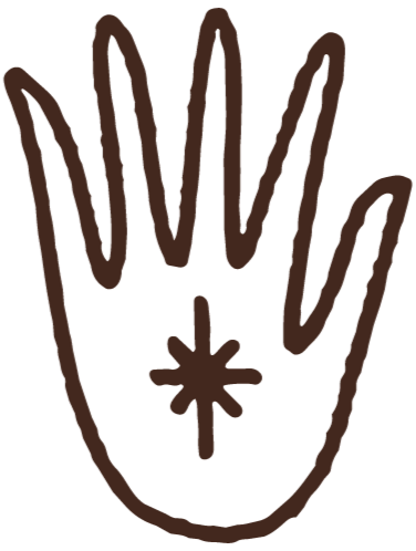 Outline of a hand with a small asterisk symbol in the palm.