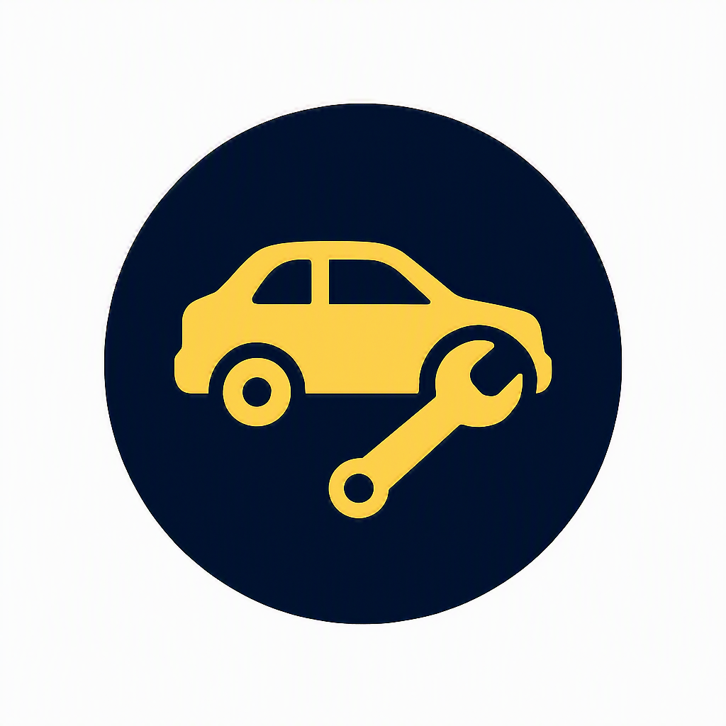 Car repair or maintenance icon with a wrench inside a dark circle.
