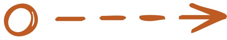 Orange arrow pointing to the right with dashed lines.