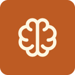 Icon of a brain on an orange background.