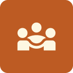 Icon of three human figures connected by a circular line, representing teamwork or collaboration.