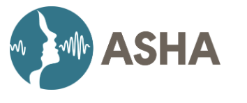 ASHA logo with a blue circle containing a white profile of a face and sound waves