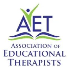 Logo of the Association of Educational Therapists featuring a stylized person with outstretched arms over the acronym 'AET' and the organization's name.