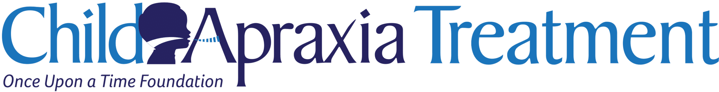 Logo for Child Apraxia Treatment featuring a stylized child face with a speech bubble and the text 'Child Apraxia Treatment' and 'Once Upon a Time Foundation.'