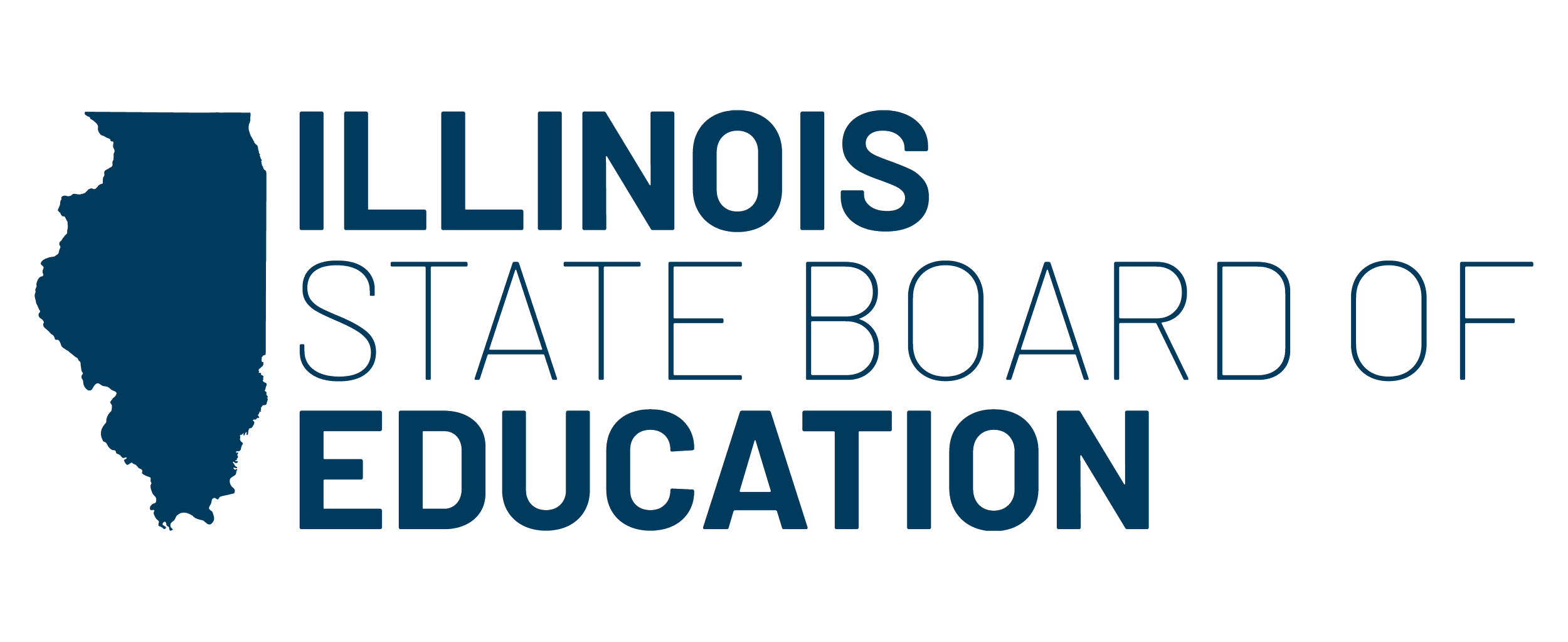 Logo of Illinois State Board of Education with a blue silhouette of the state of Illinois.