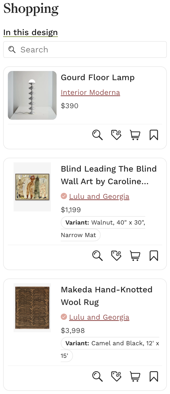 screenshot of shopping list with prices and sources of furniture for guest bedroom