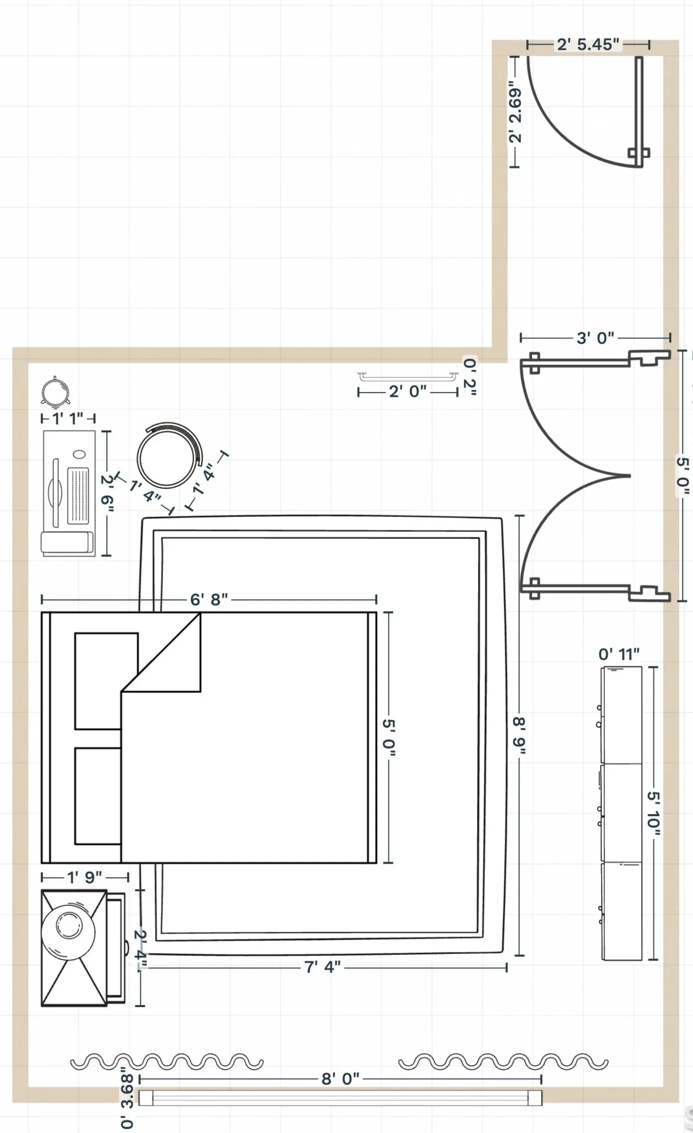 overhead floor plan of guest bedroom