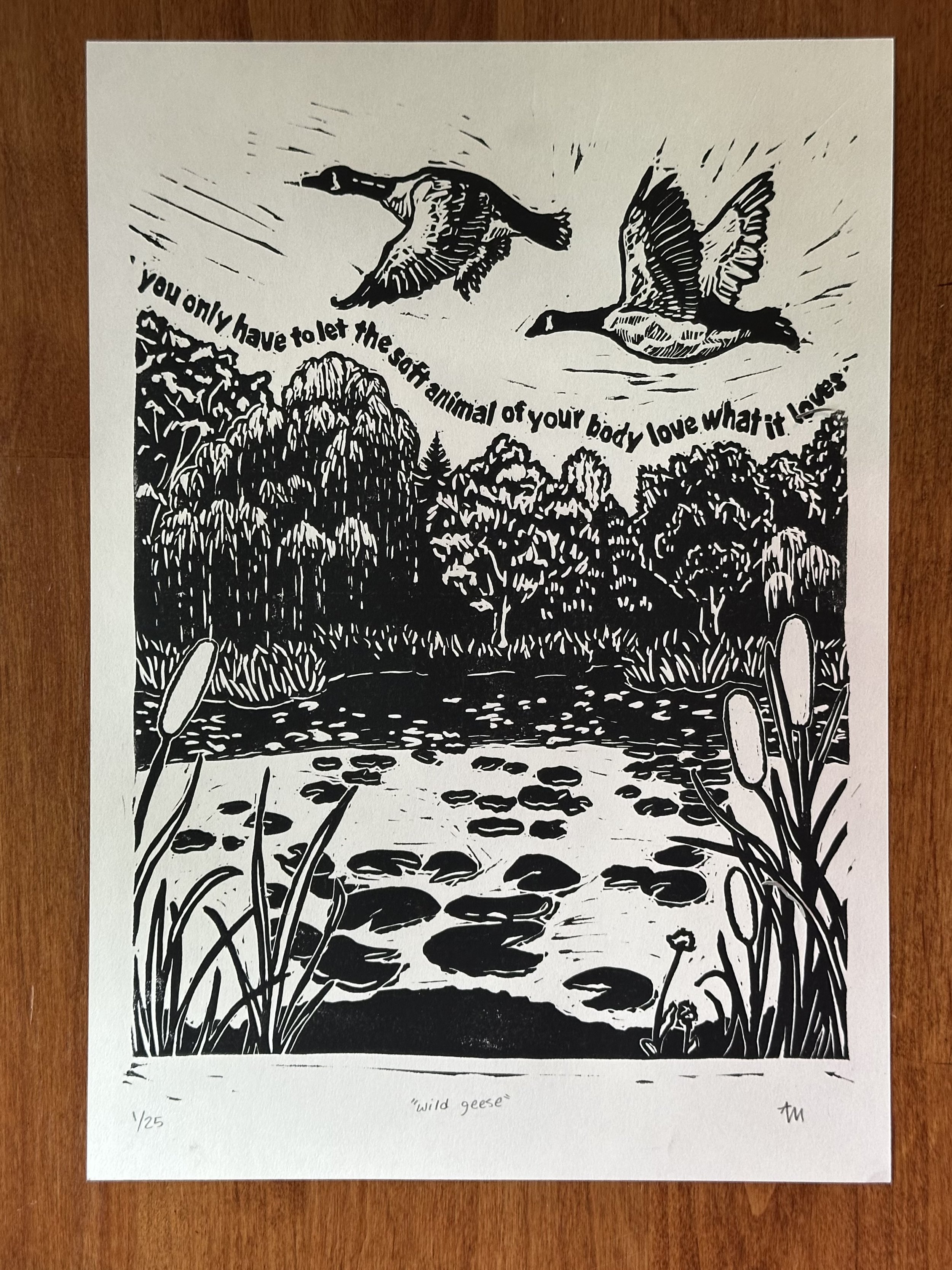 "wild geese" - original lino print