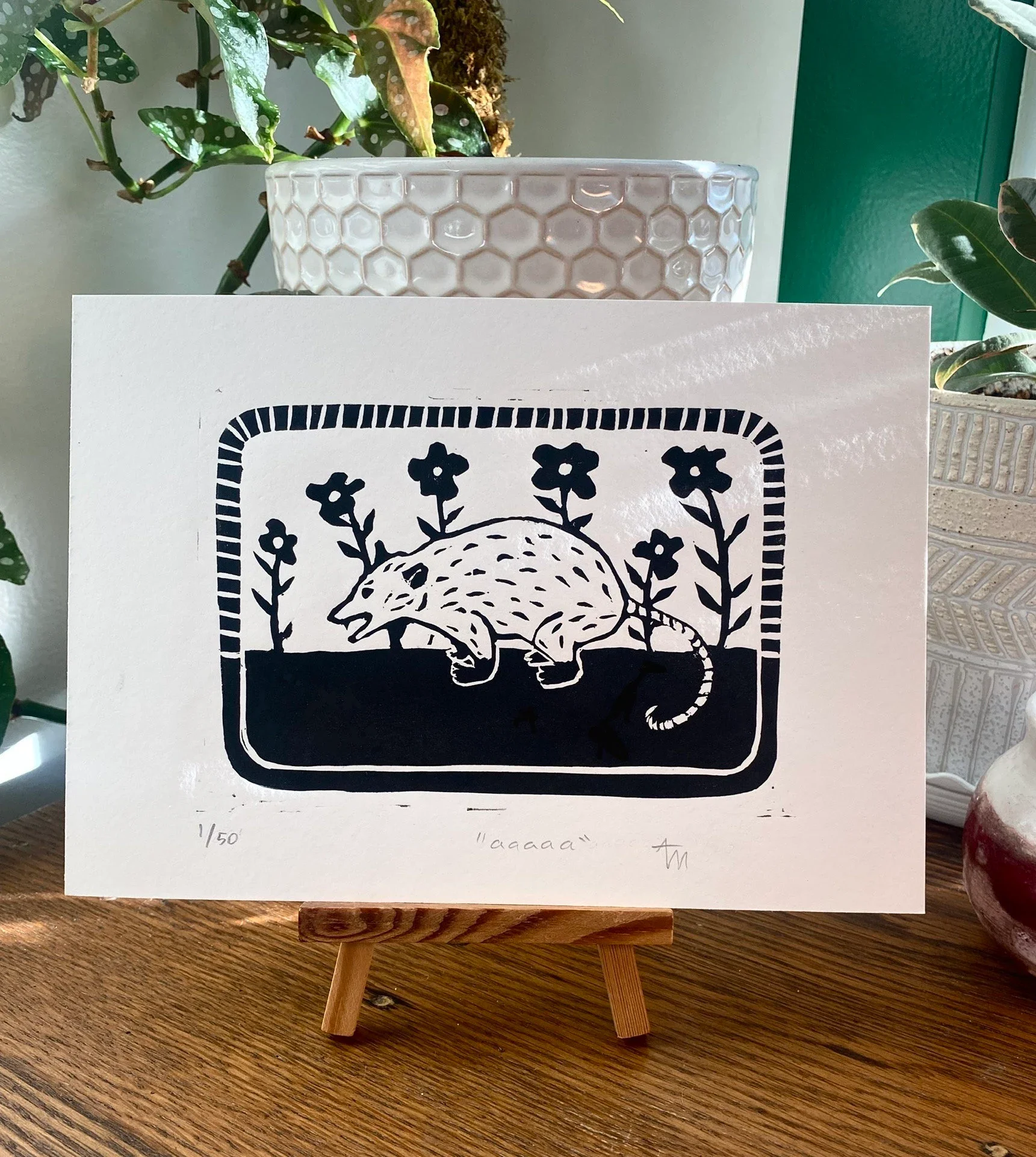 "aaaaa" - original linocut print